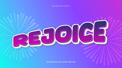 Rejoice Editable 3D Text Effect Mockup. Glowing Graphic Style