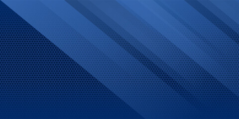 Obraz premium Hexagonal abstract technology background vector illustration. Futuristic banner with blue hexagons and shiny lights. Sci fi banner, cover or template for your design.