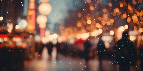 Fototapeta na wymiar Winter Christmas town blur Effect Miniature faking. Merry Christmas and Happy New Year. Festive bright beautiful background.