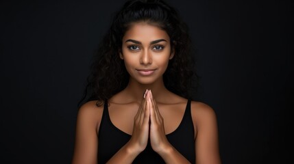 Pretty 18 years old Indian woman against plain black background - stockphoto concepts