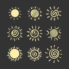 Hand drawn doodle sun. Design element. vector illustration.