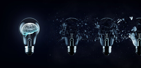 AI, Brain data creative in light bulb, Science and artificial intelligence technology, 
Disruptive innovation, Innovation for futuristic. 
3D illustration, 3D rendering.