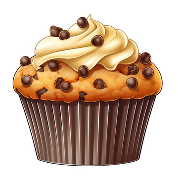 chocolate chip cupcake with cream topping clip art preview