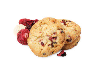 Cookies and freeze dried fruits isolated on white