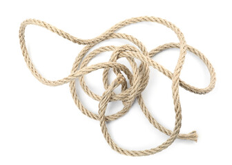 Hemp rope isolated on white, top view