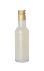 Bottle of delicious syrup for coffee isolated on white