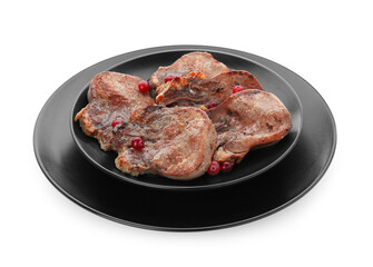 Tasty beef tongue pieces isolated on white