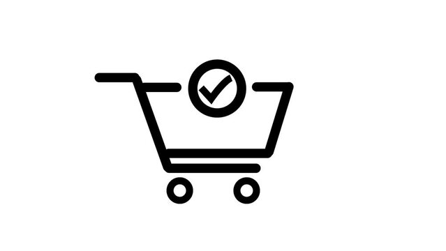  Shopping cart with check mark icon, simple deign supermarket basket with approved icon motion background. k1_833