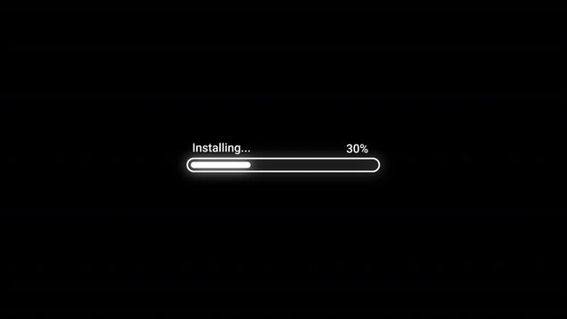 Installing progress bar, Installing bar loading progress indicator from 0% to 100% increasing percentage, Installing complete progress bar with counting number of percentage