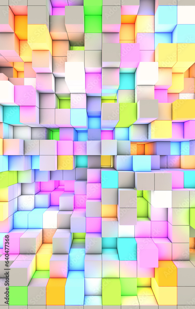 Poster 3d rendering vertical abstract background color light cubes