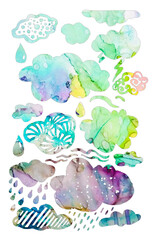 Watercolor Clouds. Colorful Cloudy. Watercolor