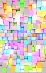 3D rendering vertical abstract background color light cubes