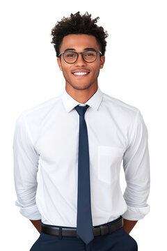 Casual portrait of young intern business man posi9ng over isolated transparent background