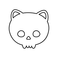 Vector hand drawn flat outline cute cat skull isolated on white background