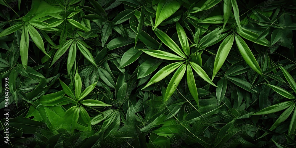 Wall mural illustration of tropical leaves, bamboo, generative AI