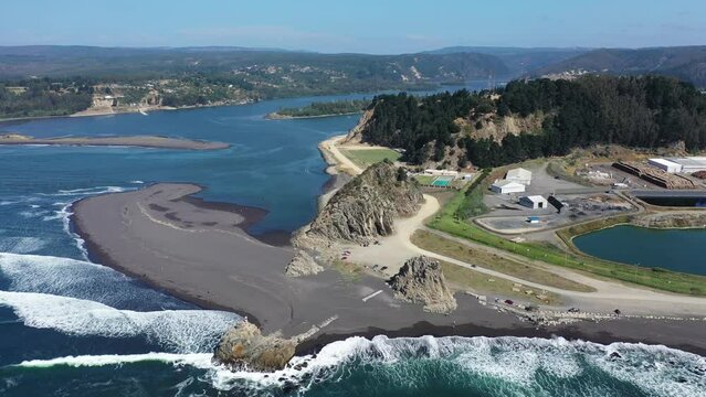 Part of city Constitucion Chile and coastline Pacific Ocean