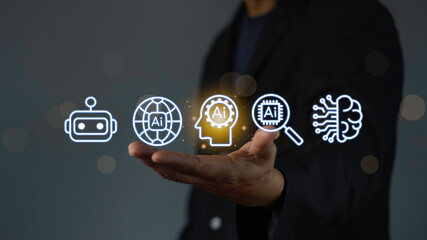 Show AI technology, Digital transformation technology strategy, IoT, internet of things. transformation of ideas an the adoption of technology in business in the digital age