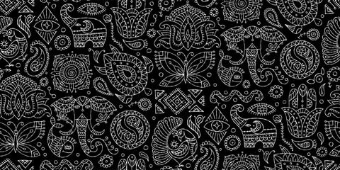 Indian vintage ornament for your design. Esoteric and animals, design elements, Seamless pattern background