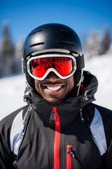 African american male dressed up for the ski hill. 