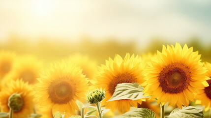 Sunflowers field nature background, Copy space for your text