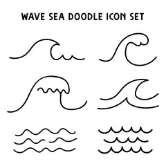 Wave Sea Doodle Icon Set Vector