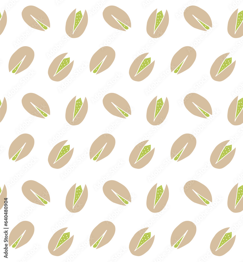 Wall mural Vector seamless pattern of hand drawn sketch doodle colored pistachio nuts isolated on white background