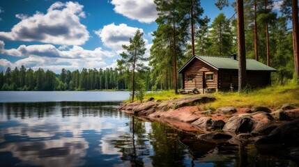 Summer Cabin by the Lake in the Woods