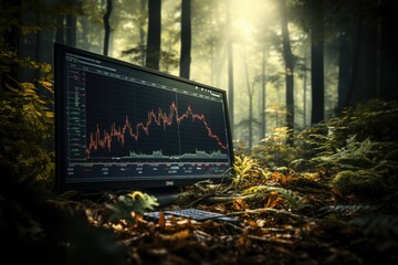 trading chart on a screen in a forest