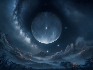 Fototapeta na wymiar fantasy giant full moon in the sky