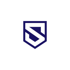 Shield logo with letter s in flat style
