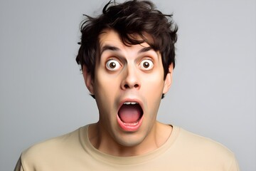 驚く男性　グレイ背景　with generative ai