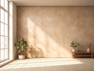 Empty modern living room with decoration and large window. Generative AI