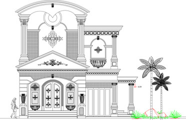 Vector sketch of vintage old classic house architecture design illustration