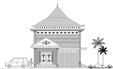 Vector sketch of vintage old classic house architecture design illustration