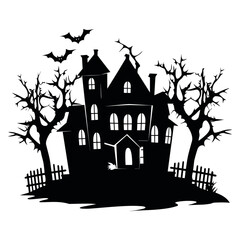 Fototapeta na wymiar Haunted old house for Halloween. Vector silhouette of scary old house
