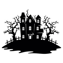 Haunted old house for Halloween. Vector silhouette of scary old house