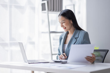 Business Documents, Auditor business asian woman checking searching document legal prepare paperwork or report for analysis TAX, accountant Documents data contract partner deal in workplace office.