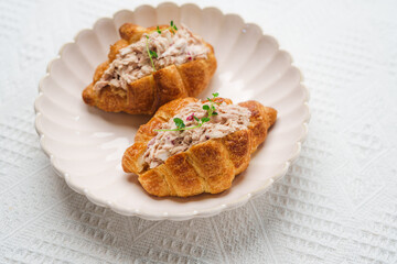 Healthy breakfast croissant sandwich tuna
