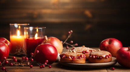 Kiddush, Jewish holiday Rosh Hashanah candle blessing background with copy space