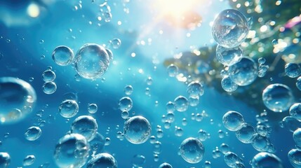 Bubbles under water diving background.