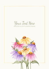 Manual painted of various coneflower watercolor as background frame.

