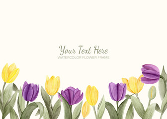 Manual painted of yellow and purple tulip flower watercolor as background frame.
