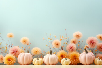 Obraz na płótnie Canvas Pastel Pumpkins, Minimal Autumn Decor for Thanksgiving and Halloween