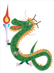 ２０２４年の年賀状のイラスト素材。聖火ランナーになった辰。