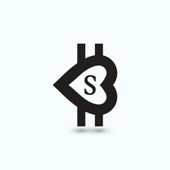 Combines elements of cryptocurrency, a heart symbol, and financial aspects
