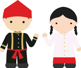 Illustration of Minahasa traditional clothing for men and women.