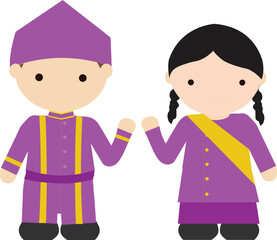Illustration of Sangihe Talaud traditional clothing for men and women. In ancient times, the colors on clothes in government circles were adjusted to their positions. Purple is used by lowly officials