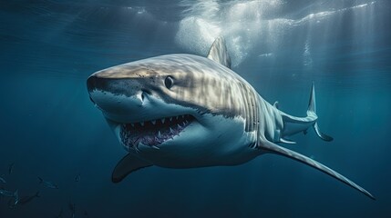 Portrait scary white shark appearing in the sea AI Generative