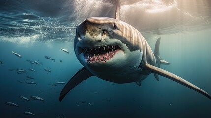 Portrait scary white shark appearing in the sea AI Generative
