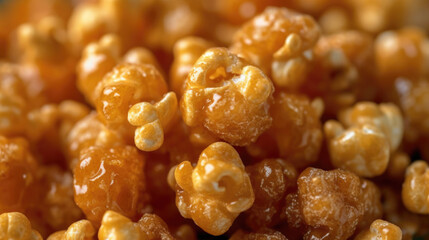 Close-up of caramel popcorn glistening